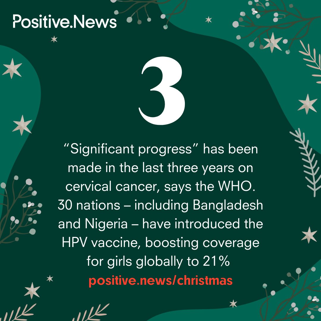 PositiveNewsUK's tweet photo. For today's #positivecountdown, it's promising news on tackling cervical cancer.
Uplift your friends and family throughout 2024 with a gift subscription to Positive News https://t.co/EpaoLuOrKd https://t.co/nq9L8ZwE8X
