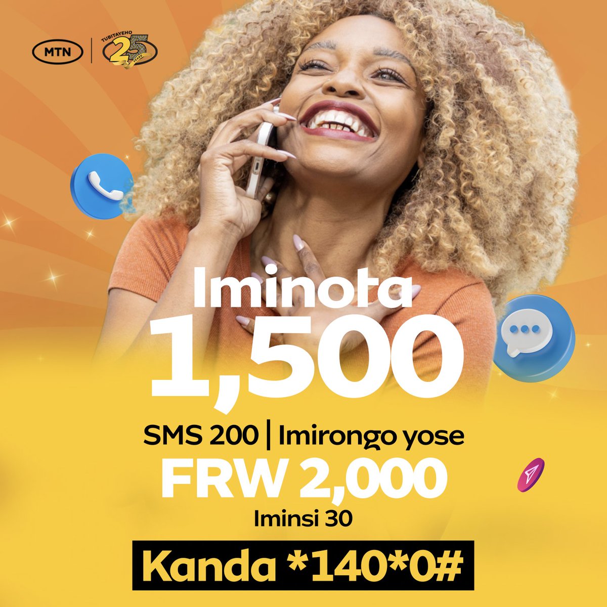 Dilu nk'iyi ni gacye wayibona. Ku mafaranga 2,000 gusa, uhabwa iminota 1,500 na SMS 200 wakoresha iminsi 30. Kanda *140*0# uyigure.

#TurageraKukiUyuMunsi #Tubitayeho