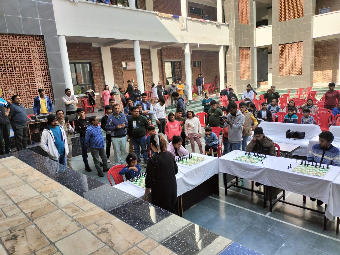 ChessbaseIndia's tweet photo. Today is the final day of Bijnor Open 2023, part of the UP Chess booster series! WIM Angela Franco is giving a simultaneous exhibition to all the age category winners of the event. https://t.co/XKp9mV3XKA