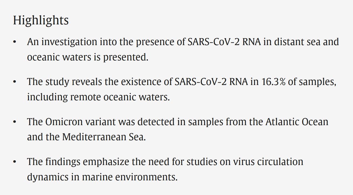 Yesterday I learned something new about COVID that actually scared me... it's been a while since I heard something and actually said "oh no" out loud.

COVID has been found in the ocean far out in deep water.

Turns out the Ocean is a suitable environment for COVID and dumping