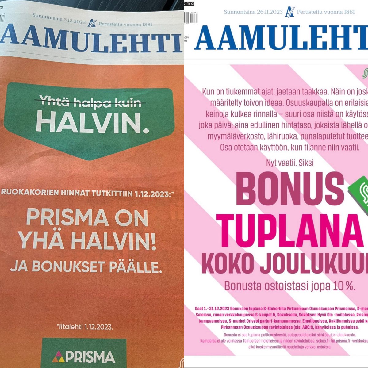 voutimi's tweet photo. Kun on tiukemmat ajat, jaetaan taakkaa. Näin on joskus määritelty toivon ideaa. Osuuskaupalla on erilaisia keinoja kulkea rinnalla – suuri osa niistä on käytössä joka päivä: aina edullinen hintataso. Osa otetaan käyttöön, kun tilanne niin vaatii.Siksi Bonus tuplana koko joulukuun https://t.co/1yrxuKUxpi