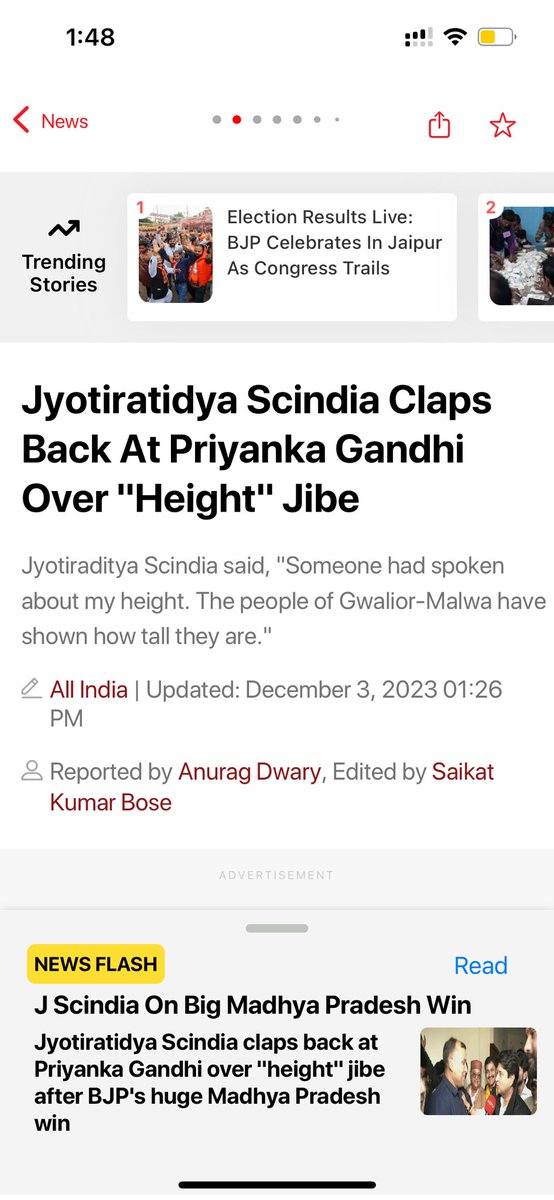Harshal114's tweet photo. ⁦@ndtv⁩ ⁦@ndtvfeed⁩.. Looks like some bug in app.. A reader wouldn't want to see the same news flash in bottom, which He/She is already reading.. Can you please fix it? https://t.co/XVJWHxzrHT