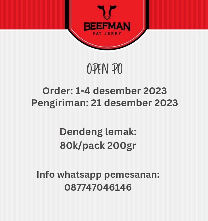 FatBeefman's tweet photo. Ada yang rencana malam taun baruannya bbq an ama keluarga ama temen? Bisa banget nih dendeng lemak kita dijadiin temen bbqan.. udah dibumbuin pula tinggal dimasak. Yuk buruan pesen https://t.co/O5Pbp7ldJR