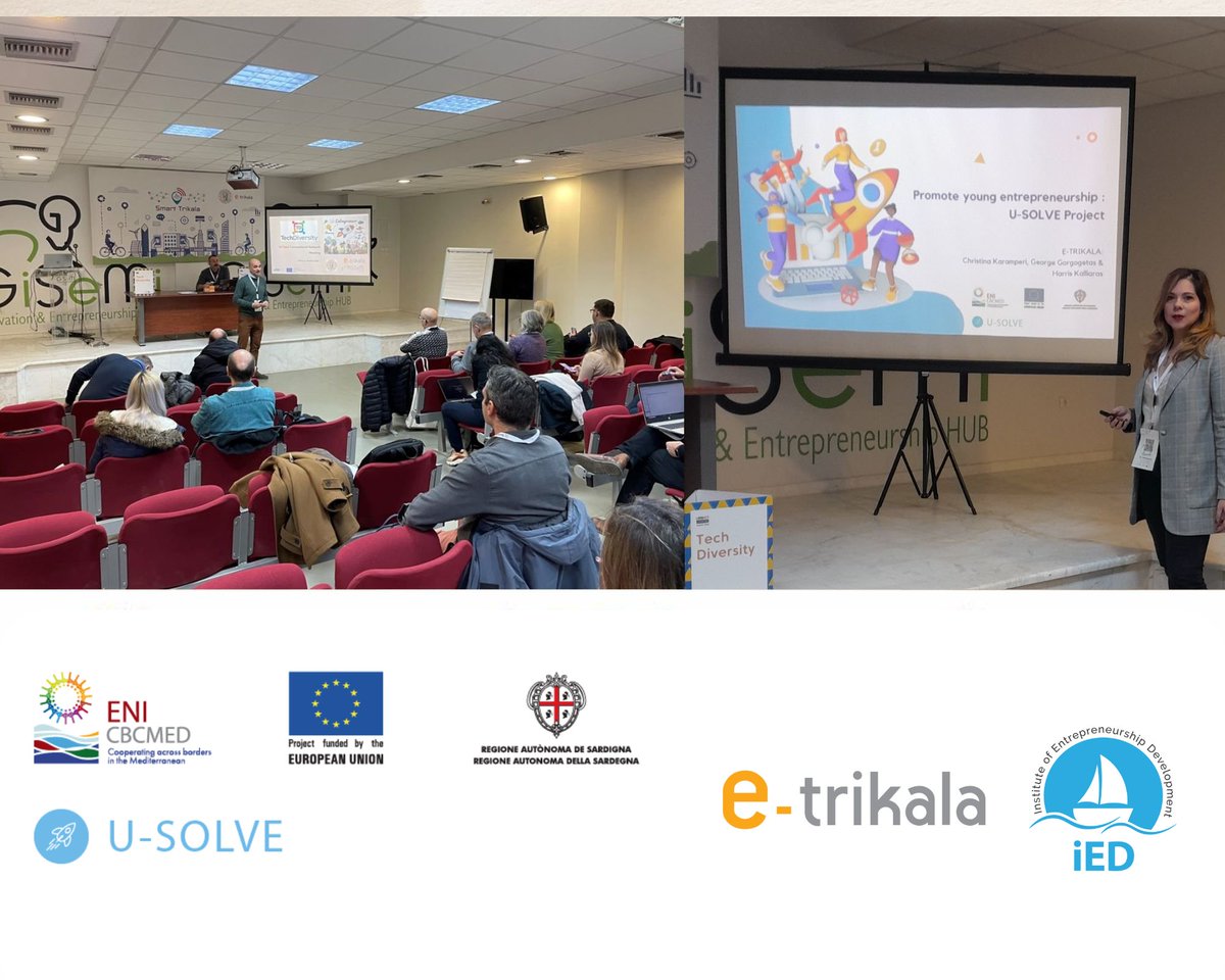 u_solve's tweet photo. @u_solve framework and outcomes was presented as a best practice this week on another project! 

Tech Diversity, that had its 1st core transnational meeting in the city of #trikala at  "GiSeMi HUB". 

@ENICBCMed @ied_europe  @etrikala https://t.co/R6sYZmDcb2