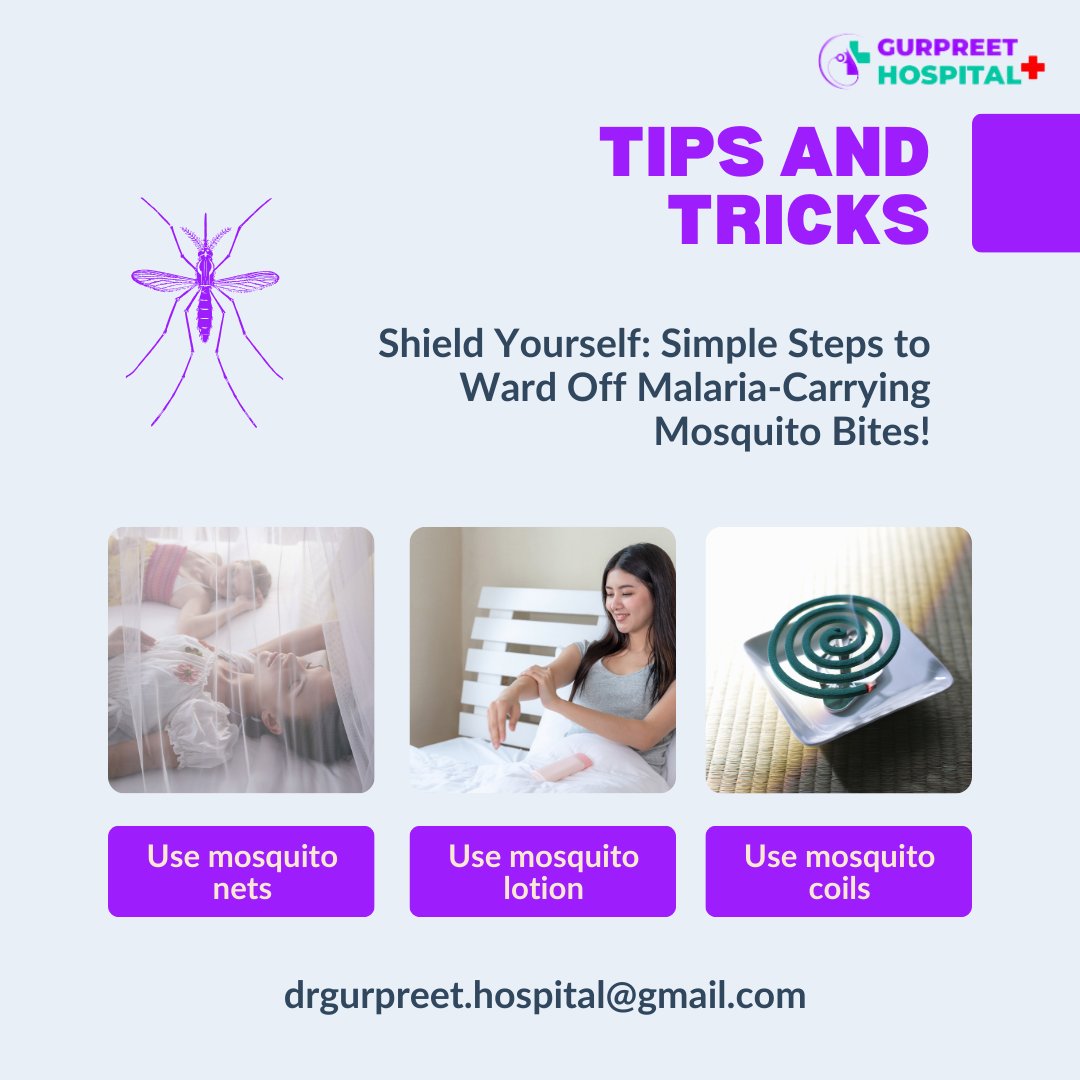 Discover savvy tips to ward off mosquito bites and safeguard your well-being. At gurpreet hospital, your health is our priority! 💙🏥 #GurpreetHospital #malariaprotection #HealthTips  - @gurpreet_hsptal