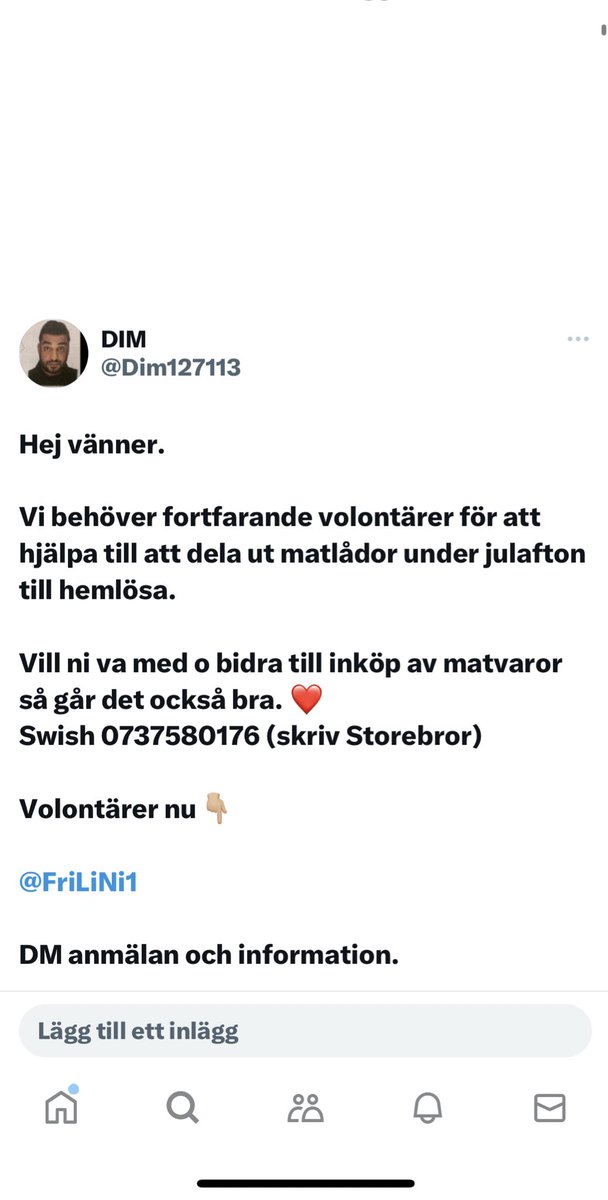 Dim127113's tweet image. Tack för att alla vänliga ord!🩷

Vill ni va med och stötta Team Storebror?

Volontärer skriv DM! Ta på er varma kläder,västar finns.

Vill ni istället skänka en gåva?

Swish 0737580176 skriv Julfrukost.
Team Storebror ska återigen duka upp med frukost för våra medmänniskor 24/12