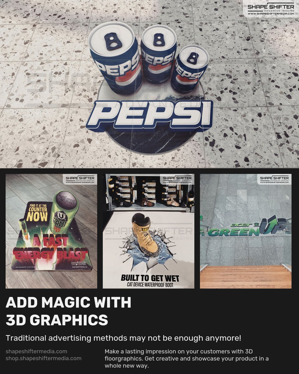 shapeshiftergfx's tweet image. ssm.li Make a lasting impression on your customers with 3D floorgraphics. Get creative and showcase your product in a whole new way. #retailactivation #retailtraining #vinylfloorgraphics #retailinnovation #eventfloorgraphics #seasonalsale #storemarketing #brande
