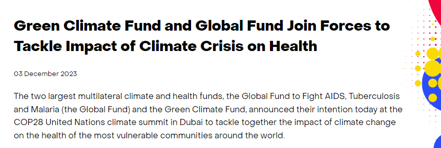 GlobalFund's tweet photo. “Climate threats are pushing already inequitable health systems past the breaking point.” @PeterASands

@GlobalFund @theGCF join forces to increase funding and support countries to respond to impact of climate crisis on global health. #COP28

Learn more: https://t.co/rsr155iR8B https://t.co/3zuLzSWpPo