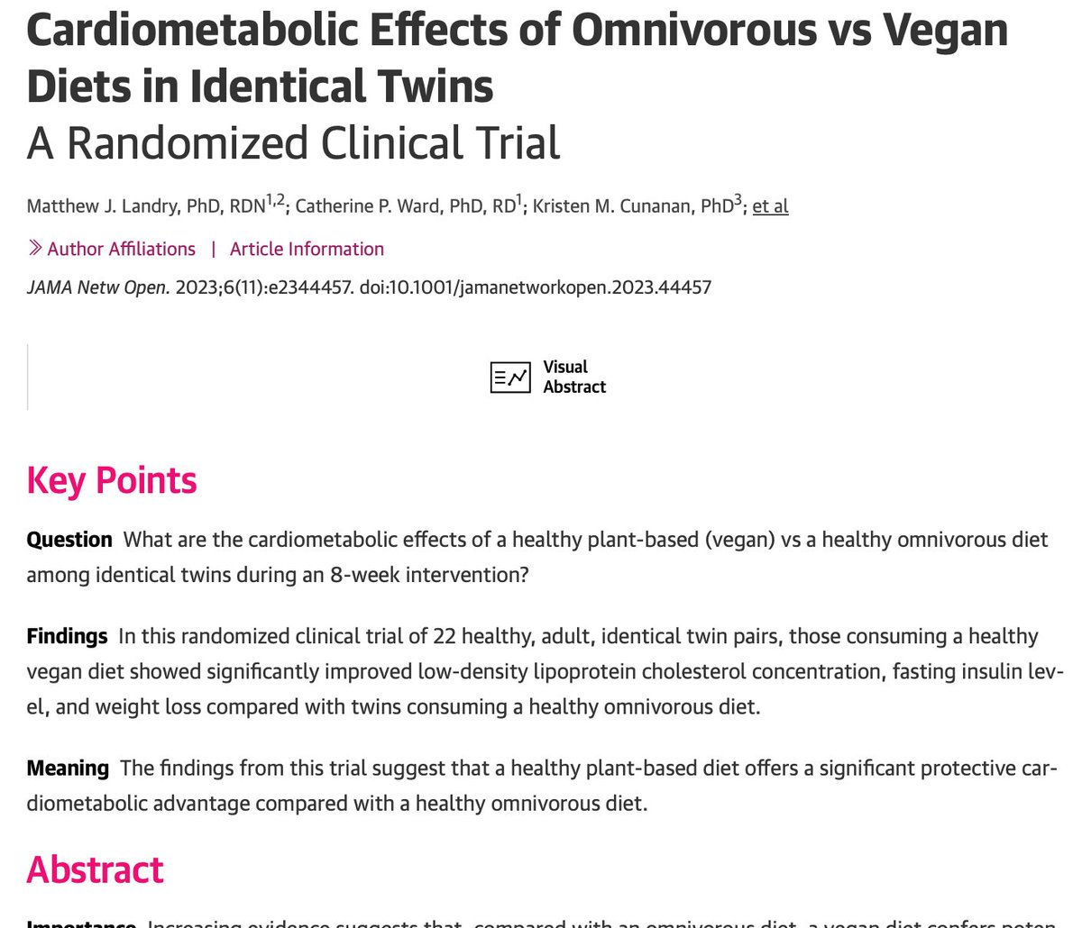 A vegan diet has health advantages when compared to a healthy omnivorous diet. Good news for people, planet and the animals. jamanetwork.com/journals/jaman…