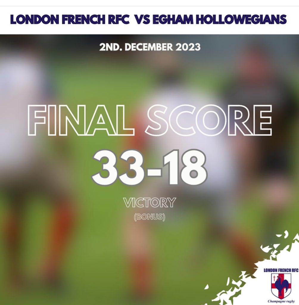 LondonFrenchRFC's tweet photo. 33-18 to Les Bleus away at Egham. Bonus point victory takes us up to third ! https://t.co/jFnAUjv7WH