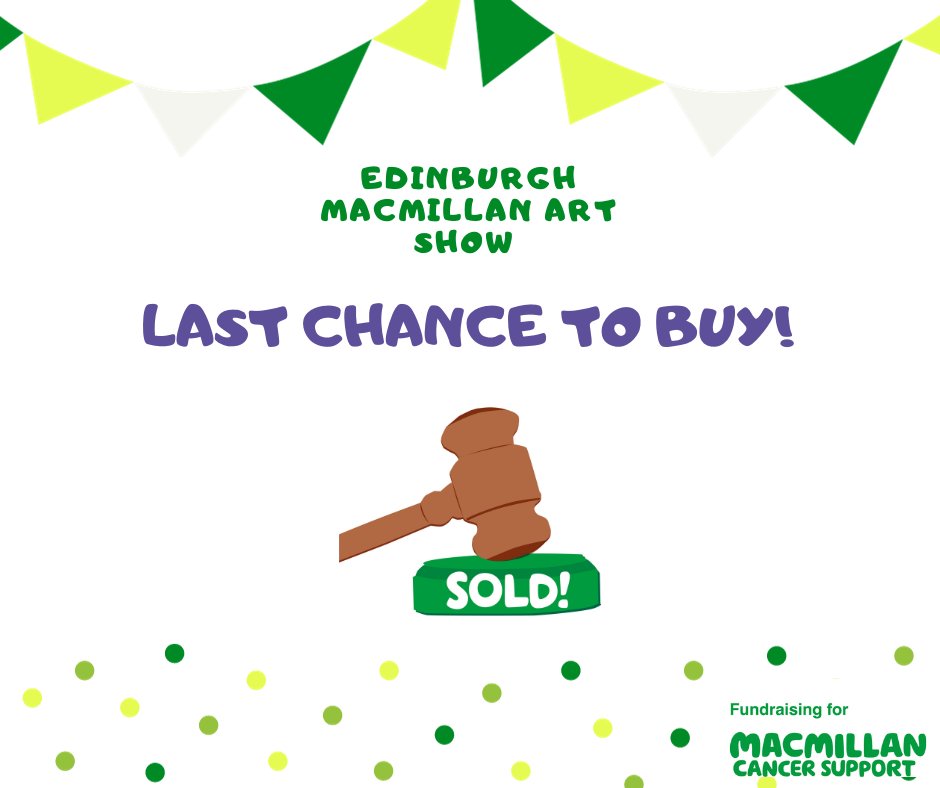 Last Chance to Buy!!! Today is your last opportunity to browse and buy the fabulous artwork we have on offer! At least 50% of each sale will go to Macmillan Cancer Support! Visit our website here - macmillanartshow.square.site/s/shop #artforagreatcause #macmillanartshow