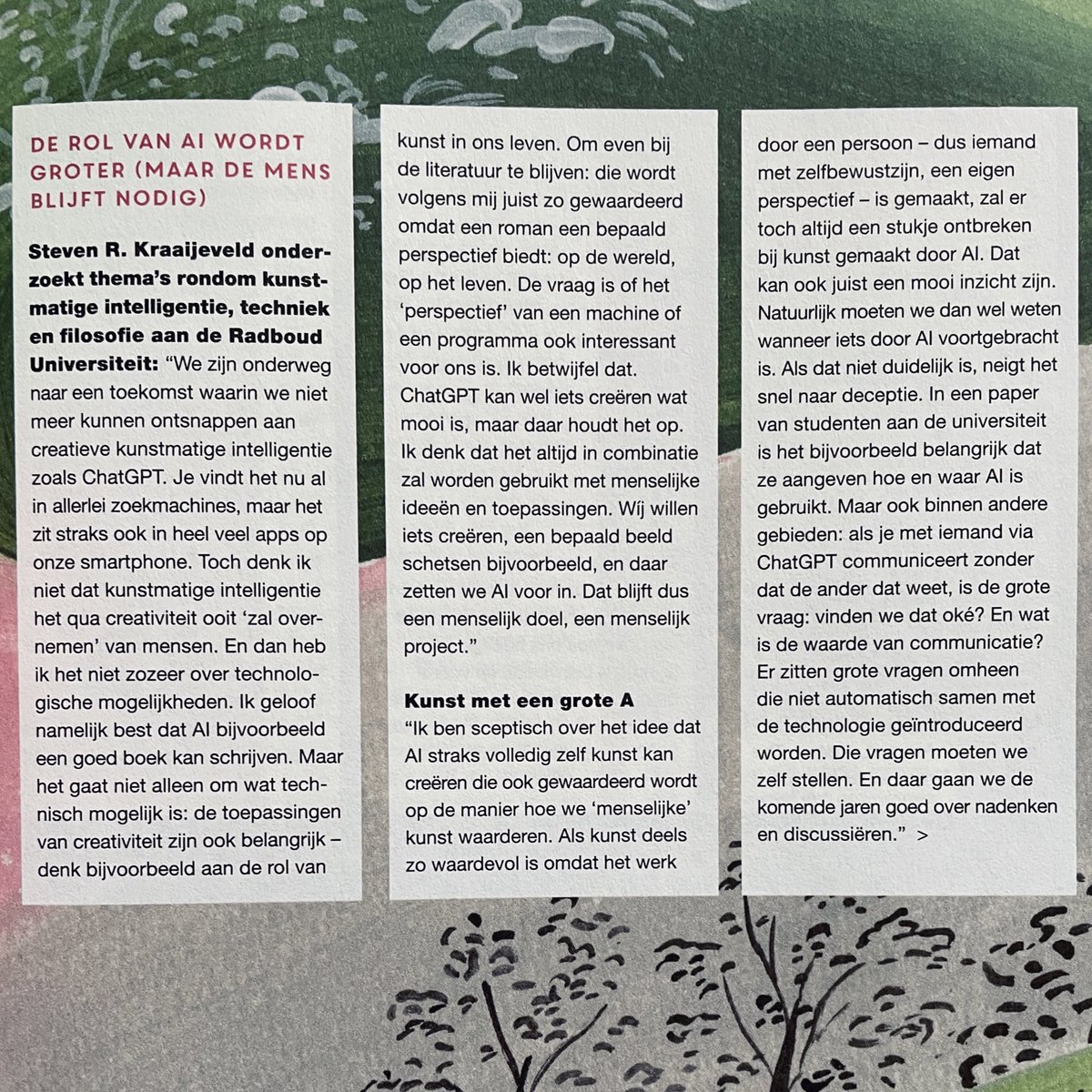 srkraaijeveld's tweet photo. I was interviewed (in Dutch) for the fifteenth anniversary edition of Flow Magazine (@FlowMagazine) about generative AI and the future of art and literature. The issue turned out so well—just look at the illustrations! https://t.co/EvlO8Pg9ha