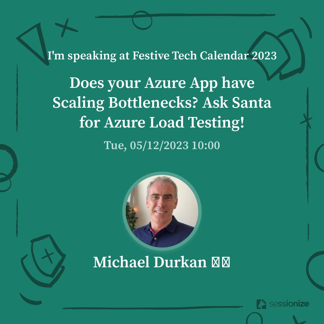 durkanm's tweet image. Its December, and means #FestiveTechCalendar2023 is live! You can catch my session on Azure Load Testing , going live on Tuesday December 5th.

You can check out all of the amazing sessions at festivetechcalendar.com, and donate to this years charity!

#azure #azureloadtesting