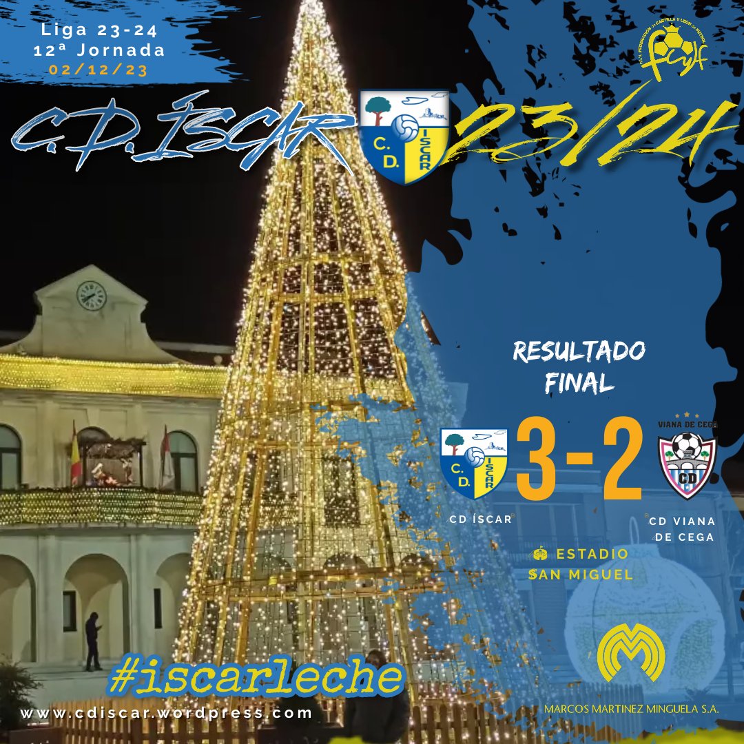 C_D_Iscar's tweet photo. El Íscar vence con remontada al @vianafutbol por 3-2 con goles de Anto, Puche, de falta, y Pedrito. 
Los de @jorgediazesp llegan a las 23 puntos y suben al 3° ya en zona de ascenso, empatados a puntos con el Atlético de Laguna que es 2°.
#iscarleche
#cdiscar
#sanmiguel https://t.co/ivnGXP3uDf