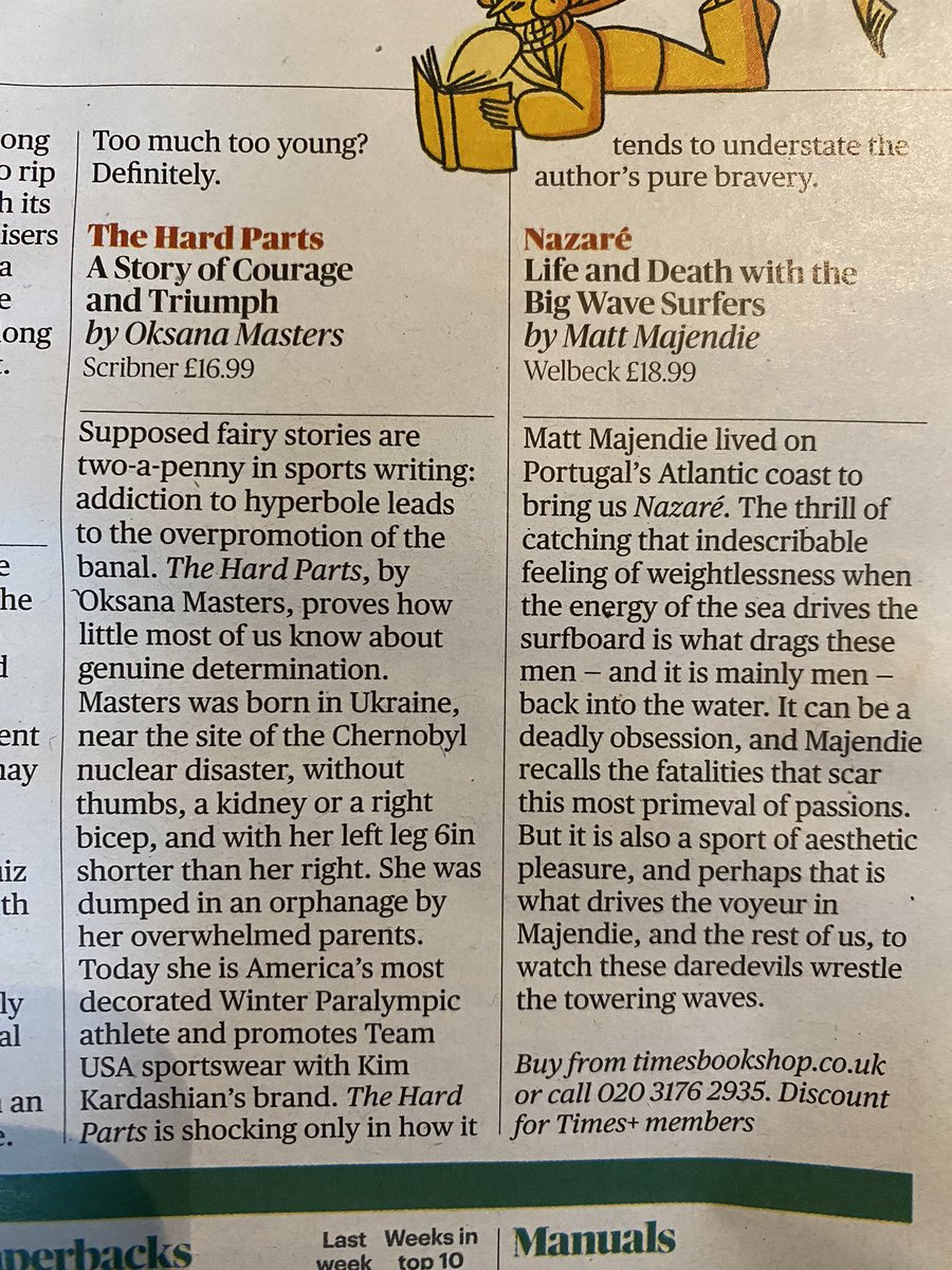 Delighted to see @OksanaMasters The Hard Parts picked out in the Sunday Times as one of its Sports Books of the Year. Triumph over adversity doesn’t even begin to cover it.