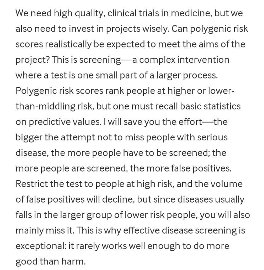 Thinking about screening for #liver disease? @mgtmccartney on the money about polygenic risk scores and only testing high risk populations #livertwitter - how many patients are you prepared to miss? What are you going to do with all the false positives? bmj.com/content/383/bm…