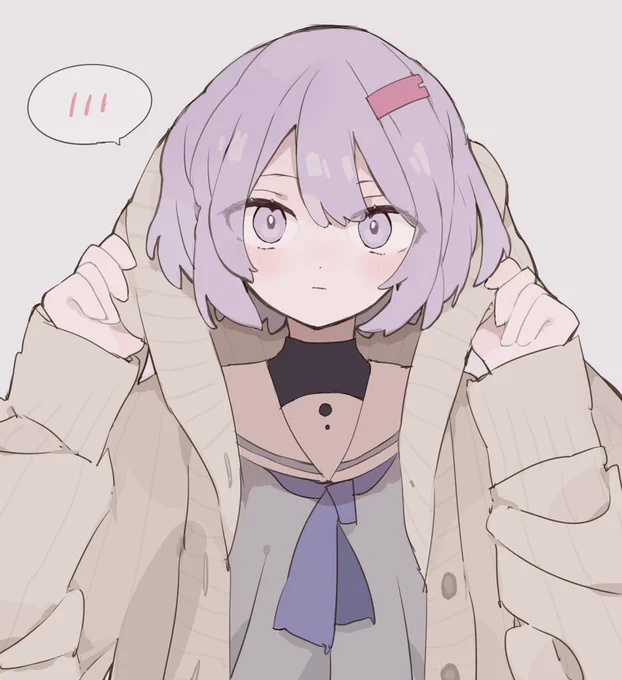照れてフードに隠れようとする雫ちゃん 