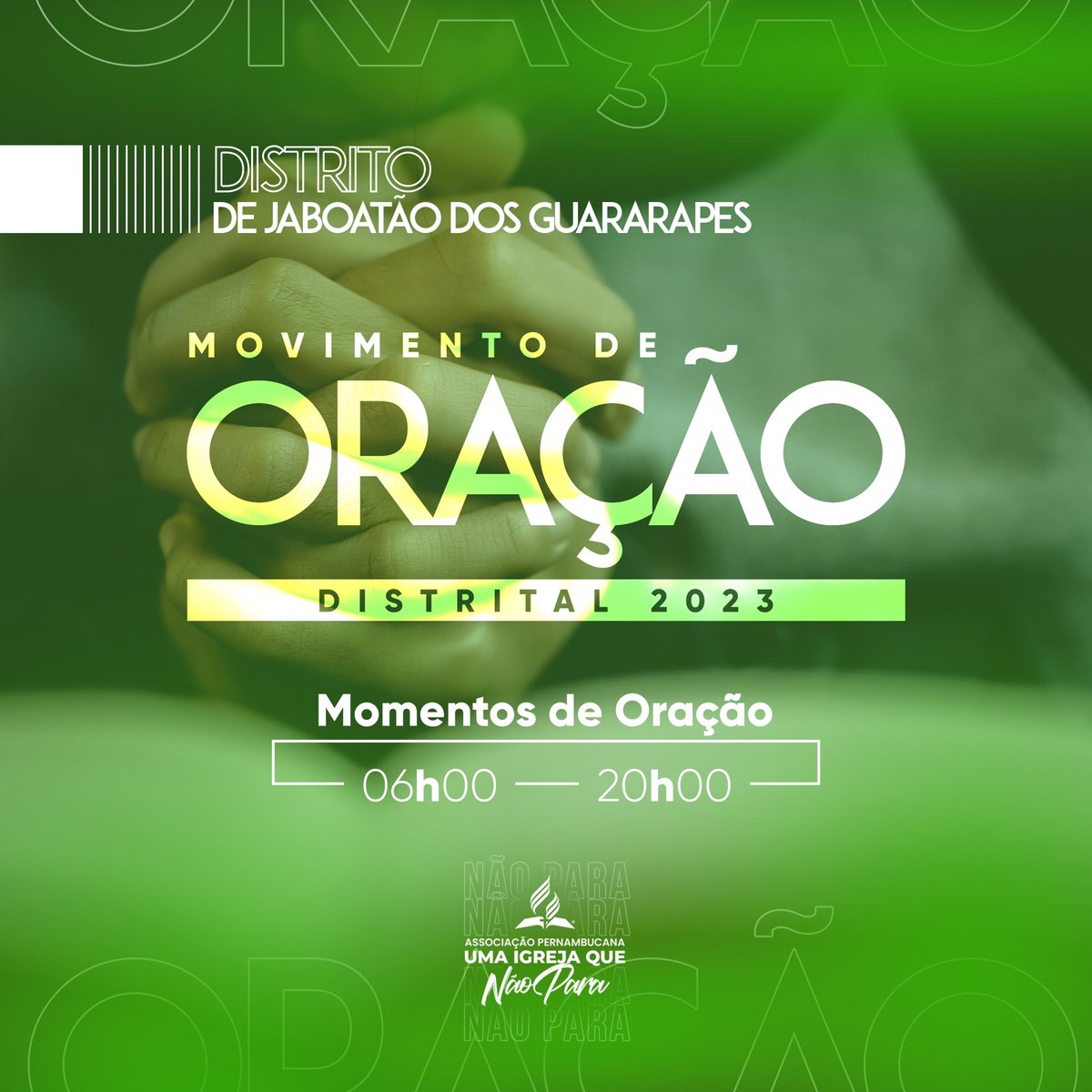 🛐 Hoje o distrito de Jaboatão dará continuidade ao movimento espiritual da APe por uma igreja que não para de jejuar e orar pelo batismo do Espírito Santo!
#PrimeiroDeus #APeUmaIgrejaQueNaoPara