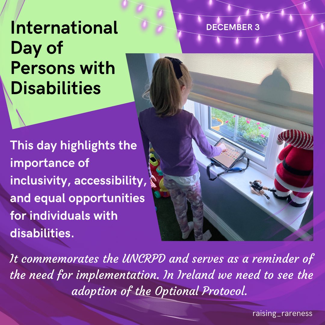 Happy International Day of Persons with Disabilities 2023 💜

Today is an opportunity to once again call for the implementation of the UNCRPD & in Ireland the need for the adoption of the Optional Protocol.

#IDPwD23 #PurpleLights23 #UNCRPD #OptionalProtocol #RareCommunity #PLWRD