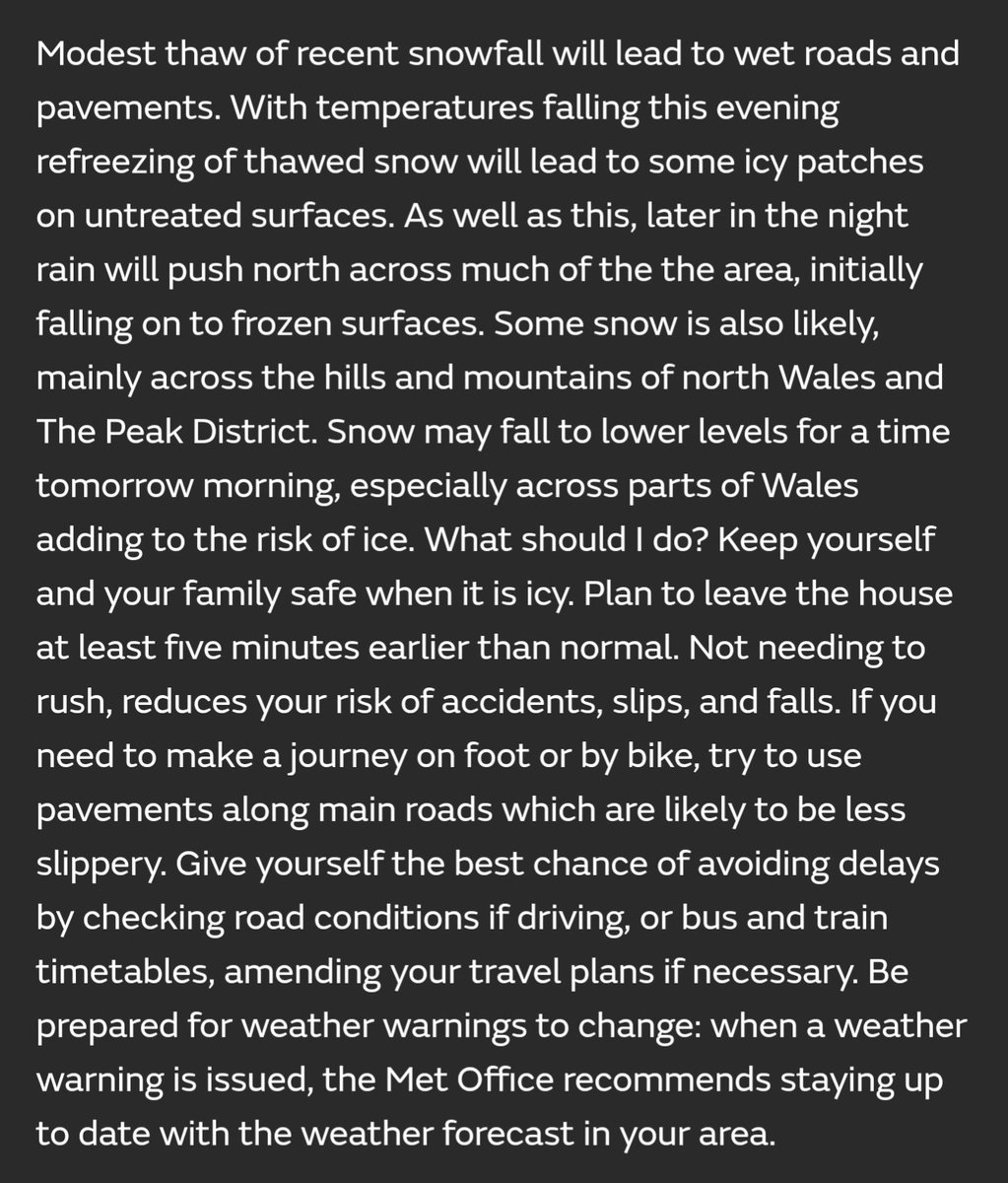 ⚠️ Weather Warning Issued for ICE ⚠️ ⏰ Sunday 5pm to Monday Noon 📍 Most of the region ❄️ Icy conditions as wet surfaces refreeze ❄️ Some snow expected later, mainly on the hills 🌧️ Some rain too, falling on cold surfaces leading to an ice risk #WeatherAware #uksnow