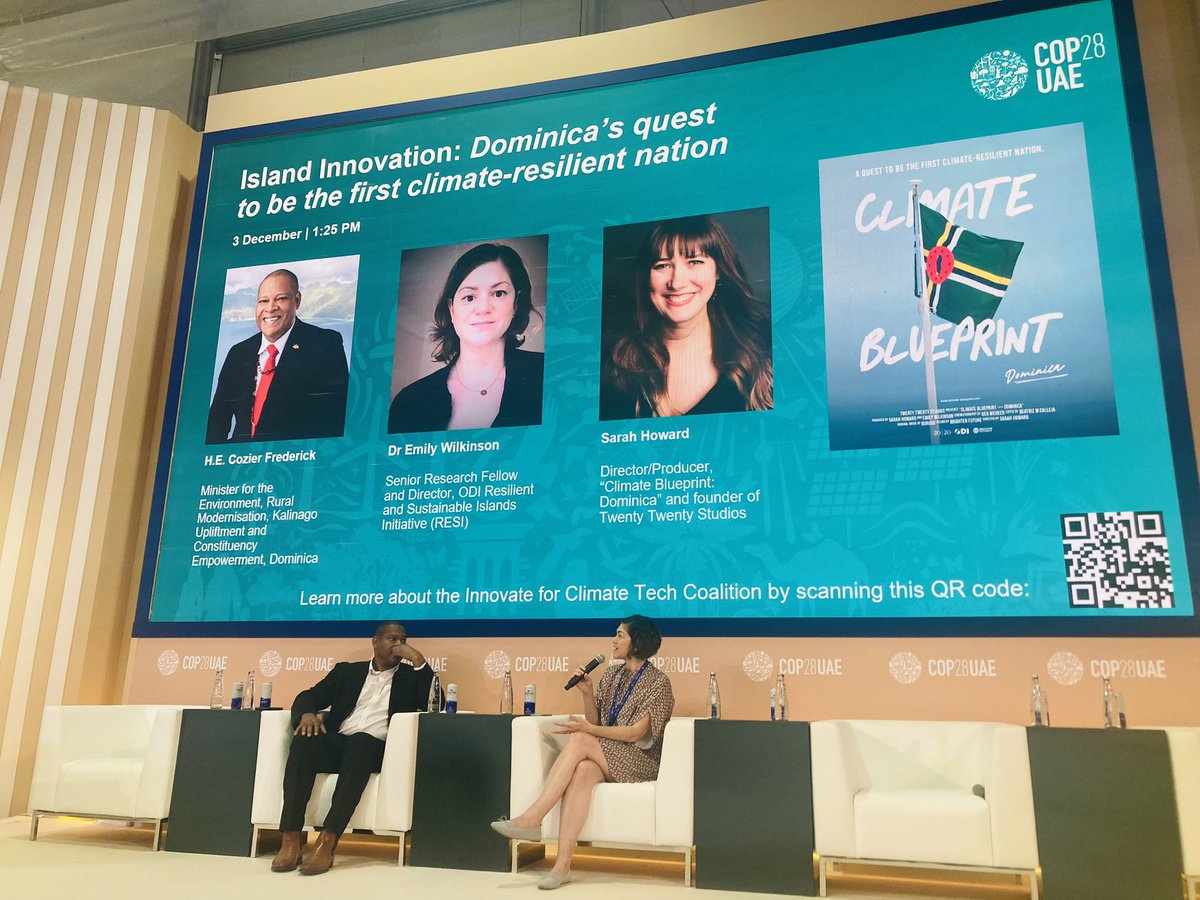 Powerful, deeply moving and infused with a strong decolonial narrative, @emilycwilkinson shares the stage with Minister Cozier Frederick, #Dominica to reinforce the imperative to support local resilience to climate-related #disasters. 

 <a href="/COP28_UAE/">COP28 UAE</a> #ClimateBlueprint <a href="/ODIclimate/">ODIclimate</a>