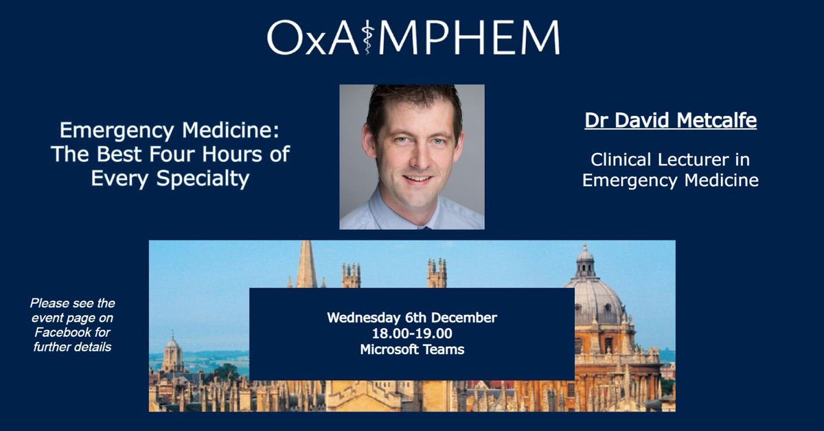 We’re delighted to welcome Dr David Metcalfe, Clinical Lecturer and Specialty Registrar in Emergency Medicine, as the guest speaker for “Emergency Medicine: The Best 4 Hours of Every Specialty” - our final Michaelmas talk and part of our career series.