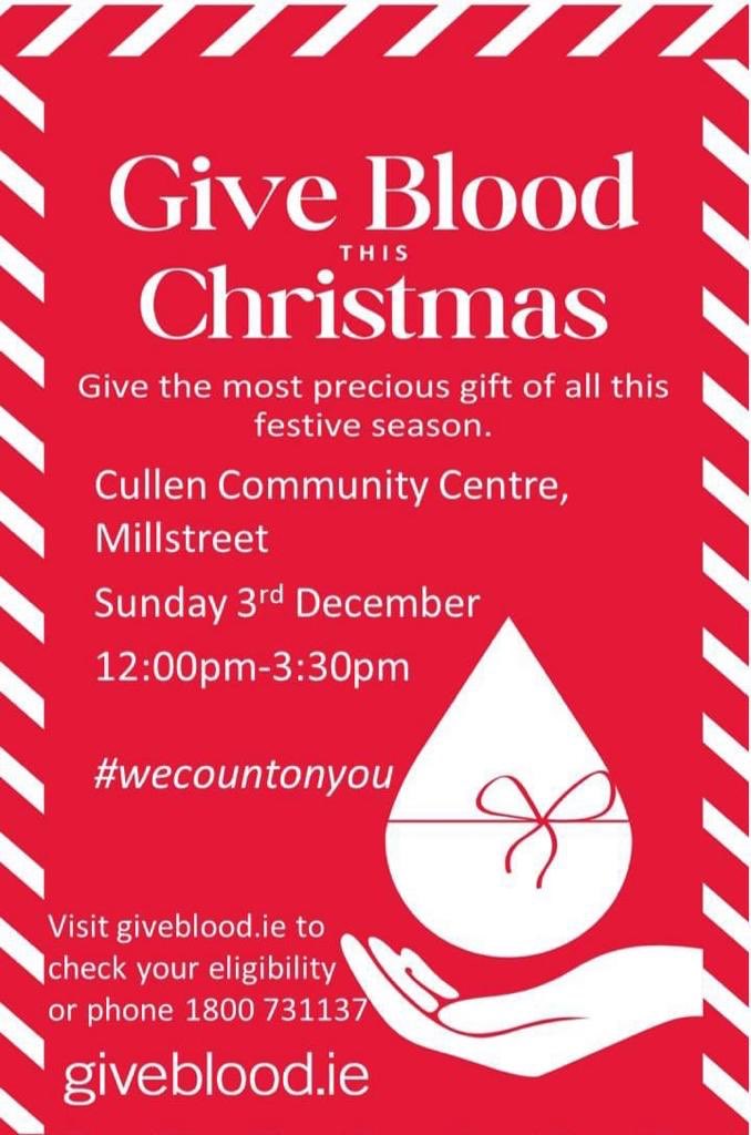 cullenjuvgaa's tweet photo. Reminder: Blood transfusion service are in Cullen today from 12pm to 3:30pm
This is their first time trying it out on a Sunday &amp; their 1st time in @CentreCullen
Support for this would be greatly appreciated as it's a very good cause and you'd never know when you might need it . https://t.co/s4f0vKUziw
