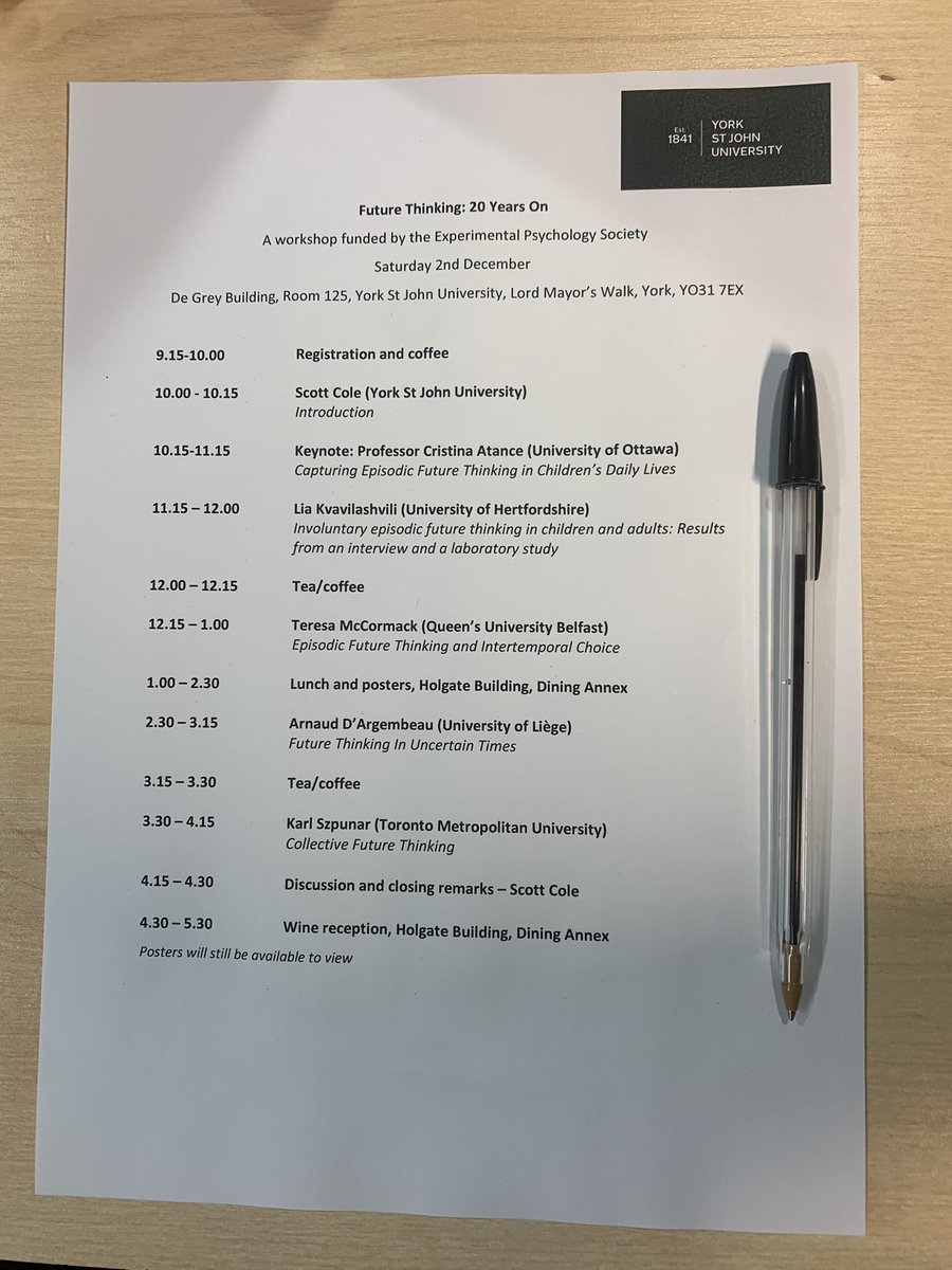 jesst_science's tweet photo. Thought-provoking and fun day in York for a workshop on episodic future thinking! Really great to listen to experts from all round the world and to present some of my own work in a poster session. I have missed Yorkshire a lot ❄️ @YSJPsych https://t.co/A8OUyVy8lm