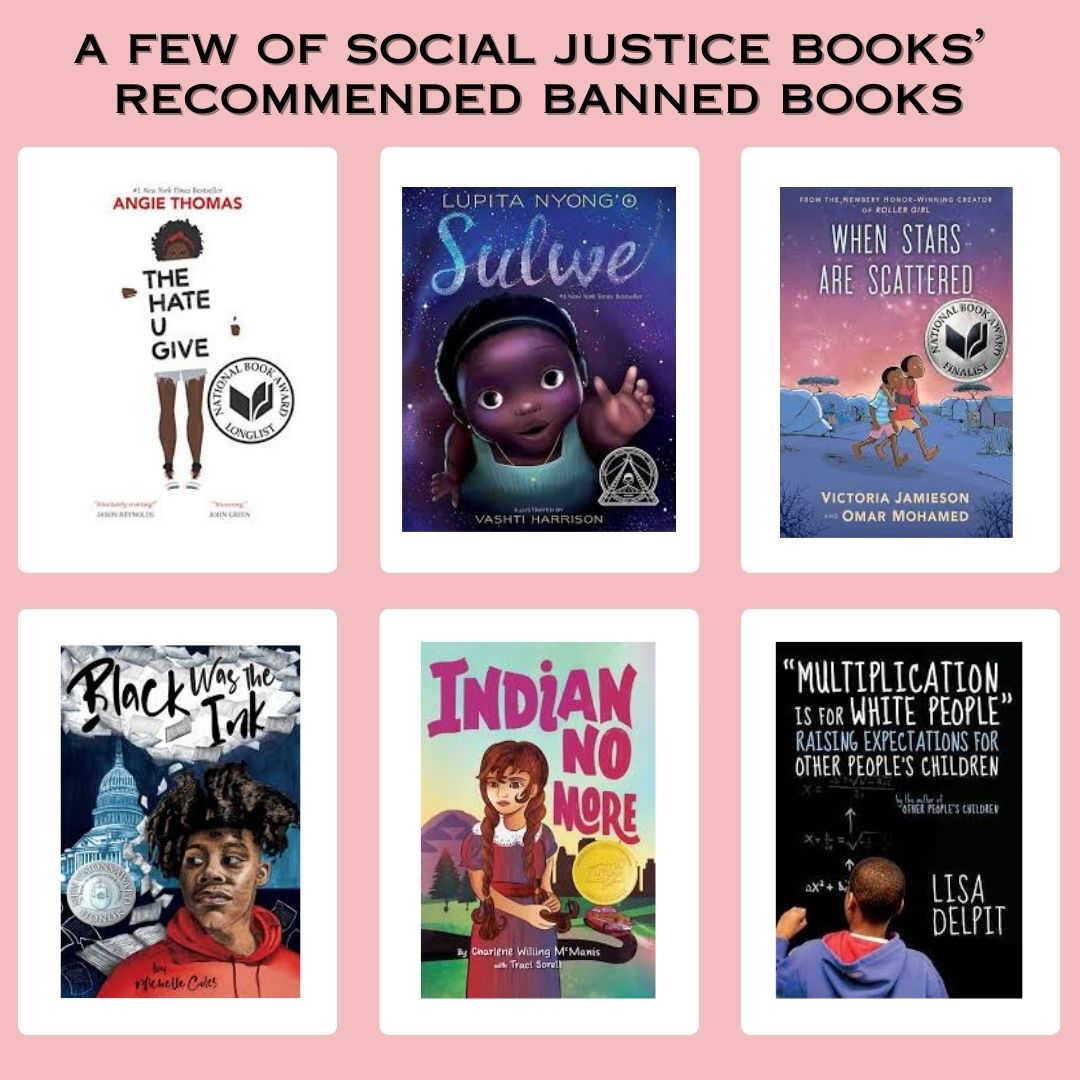 Bonus! Social Justice Books’ Recommended Banned Books:
The Hate U Give 
Sulwe
When Stars Are Scattered
Black Was the Ink
Indian No More
Multiplication is for White People
#IncludasBookParty #BannedBooks #BooksSaveLives #WeNeedDiverseBooks #includas
bit.ly/3GLmBLL