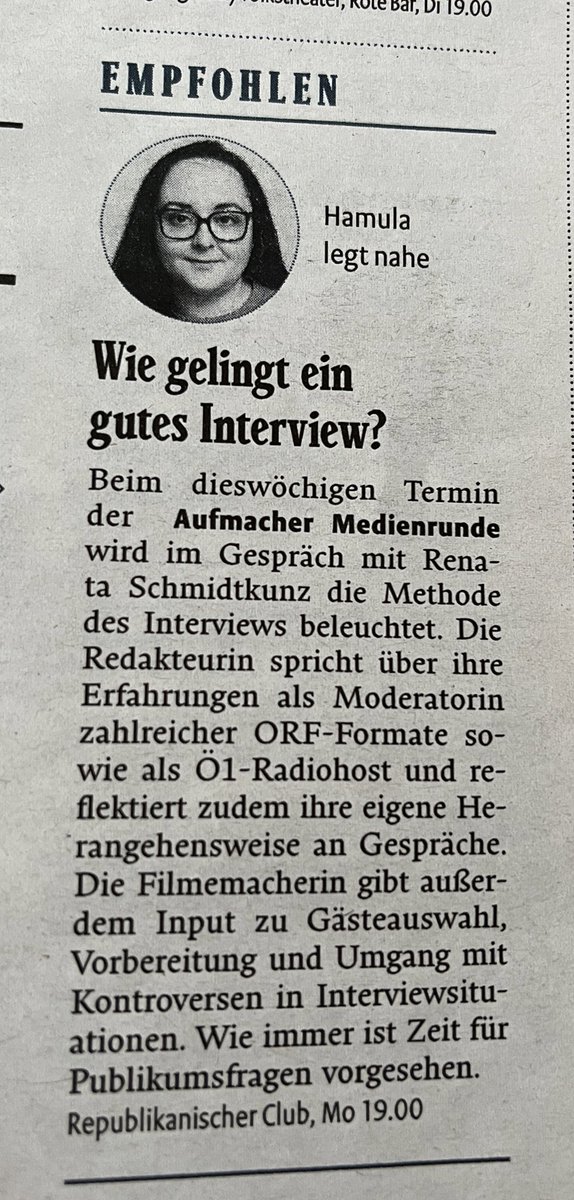 Wir legen diese Empfehlung nahe! 

Bis Montag um 19 Uhr, wir freuen uns schon sehr!