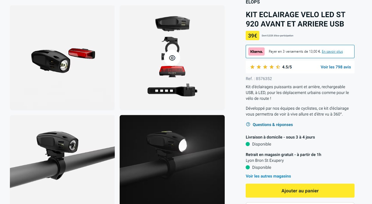 KIT ECLAIRAGE VELO LED ST 920 AVANT ET ARRIERE USB