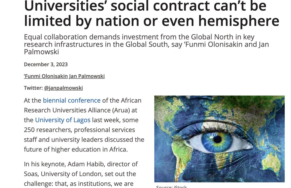 How can universities best support societal transformation? We should learn from Africa in our search for the answers. See my joint piece with @FunmiOlonisakin on the key take-home points from the biannual @ARUA_News conference @UnilagNigeria 👉bit.ly/4a6YLrd