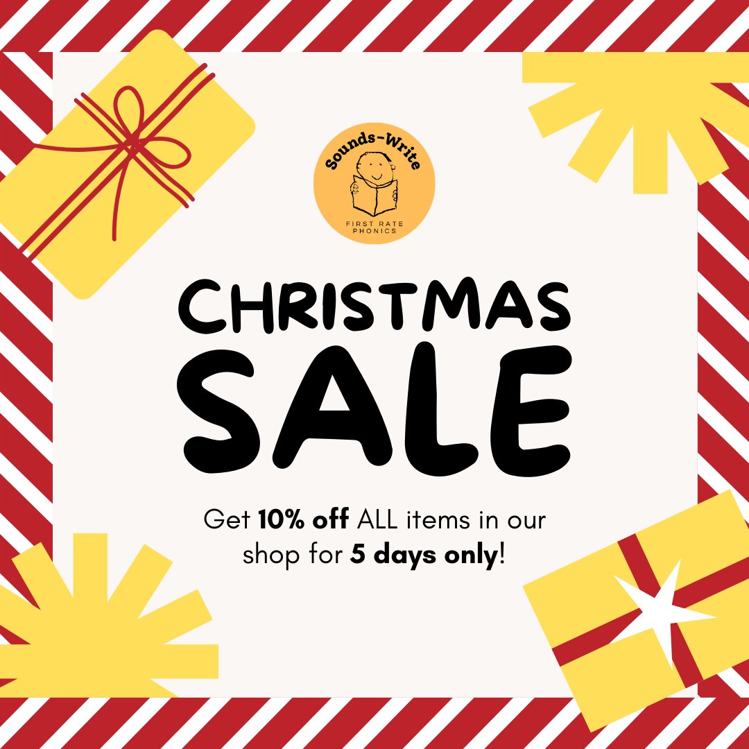 🎁 Day 3 of Sounds-Write's 12 Days of Christmas! 🎁 Enjoy a festive treat with 10% off ALL items in our shop! 🌟 Use code 12DAYS at checkout. Hurry, the offer is valid for 5 days only! 🎉🎅

🇬🇧 sounds-write.co.uk/shop
🇦🇺 australia-shop.sounds-write.com
🇺🇸 usa-shop.sounds-write.com