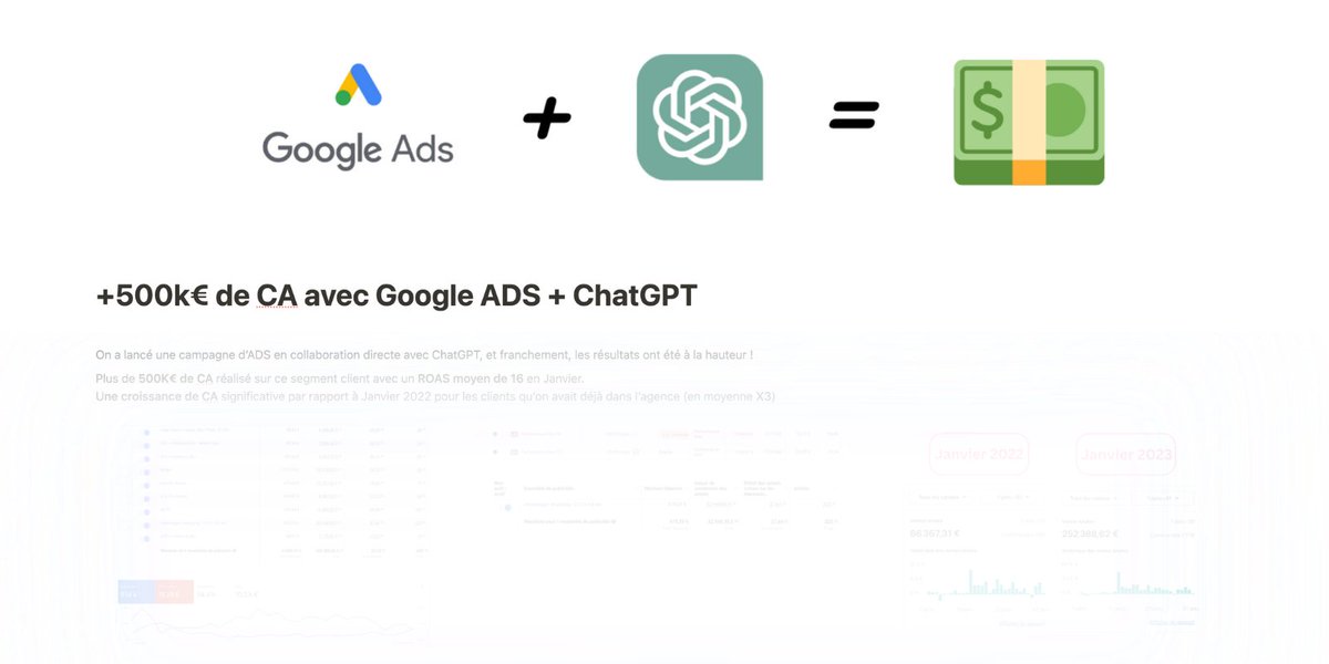 AlexRafaitin's tweet photo. 🧠 On a fait 500.000€ de CA en ADS avec ChatGPT

Grâce à un Process et des Prompts avancées méconnus de tous..

J'aurais pu te les vendre pour 500€ ..

🎁 Mais je te le partage gratuitement pendant 24H 🎁

Pour l'obtenir 🔽 
- Follow (pour le DM)
- Fav + RT
- Commente “🧠” https://t.co/MQqisvA1NO