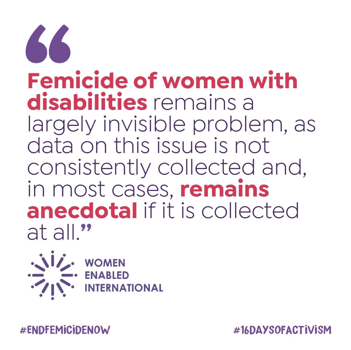 Today marks the annual observance of the International Day of People with Disabilities! 

We take this day to remind our leaders &amp; policy makers that the risk of femicide is higher for women in marginalised groups, such as women with disabilities! 

#EndFemicideNow