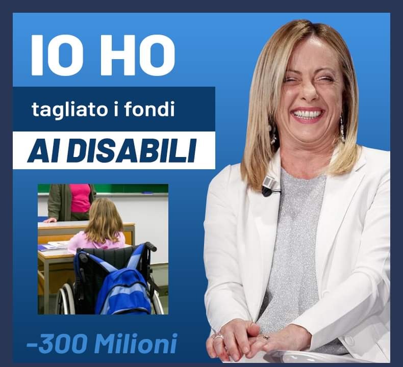 Nella giornata della #DisabilityDay  
Ricordiamo agli italiani cosa ha fatto Giorgia Meloni ed il governo italiano per i nostri #Disabili 
#GovernoDellaVergogna