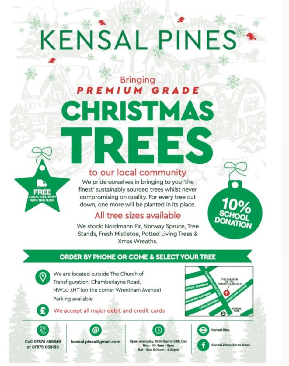 Buying your tree this weekend? Mention @QPCS to @KensalPines and they will donate 10% of sales to school... and a lovely tree for school!