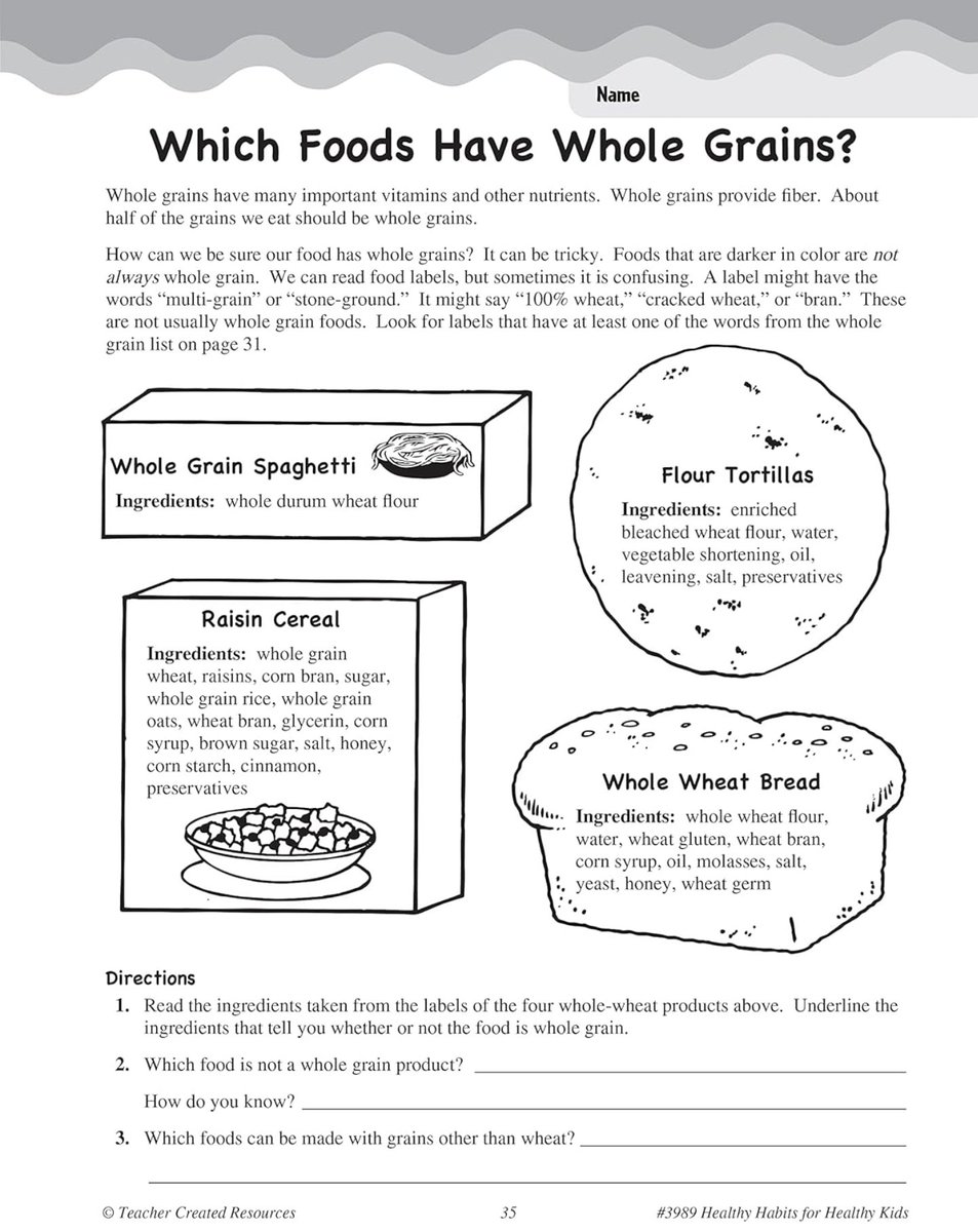 howiage's tweet photo. @robertlufkinmd They are playing "the whole grains" game. "Half of the grains you eat should be whole grains". Good luck identifying these. 

Just came across this in a 3rd grade kids book. 

One needs the list from page 31 to identify whole grains 🤦 

Also "sugar + whole grains = healthy" 🤷 https://t.co/bV7RlngZy7