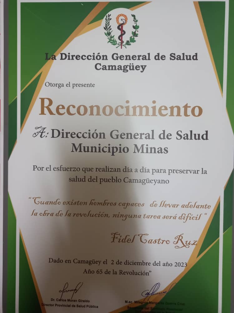 Este reconocimiento recibido ayer en el acto provincial por el Día de la Medicina Latinoamericana es gracias al esfuerzo que realizamos juntos día a día a pesar de los obstáculos por preservar la salud de nuestro pueblo. #MejorEsPosible #CubaPorLaVida
