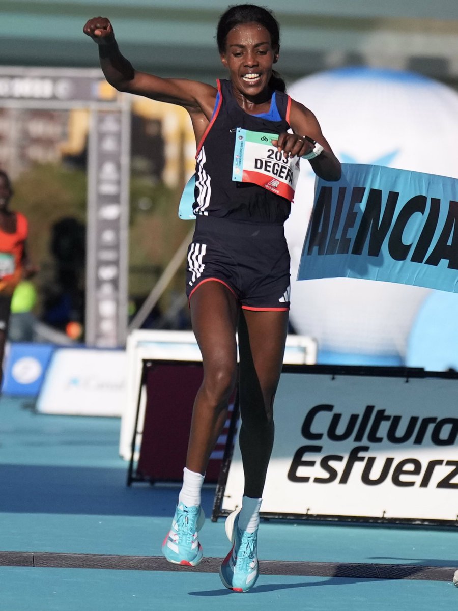 Cool as you like 😎 Worknesh Degefa produces her best ever marathon time to win in Valencia - securing her place as the 7th fastest woman in history. 👟 #Adizero Adios Pro 3 ⏱️ 02:15:51