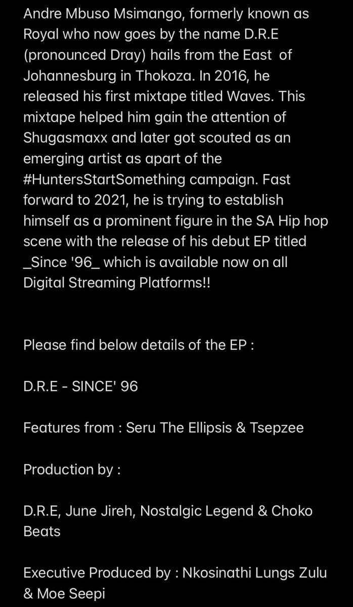 _Seepi's tweet photo. @Dre_MusicZA EP - SINCE ‘96 OUT NOW!!!

Links :
Apple Music
 https://t.co/HiHh6PiPNq
YouTube :
 https://t.co/WaRqSwdyR7 https://t.co/WhDRw3kWzH
