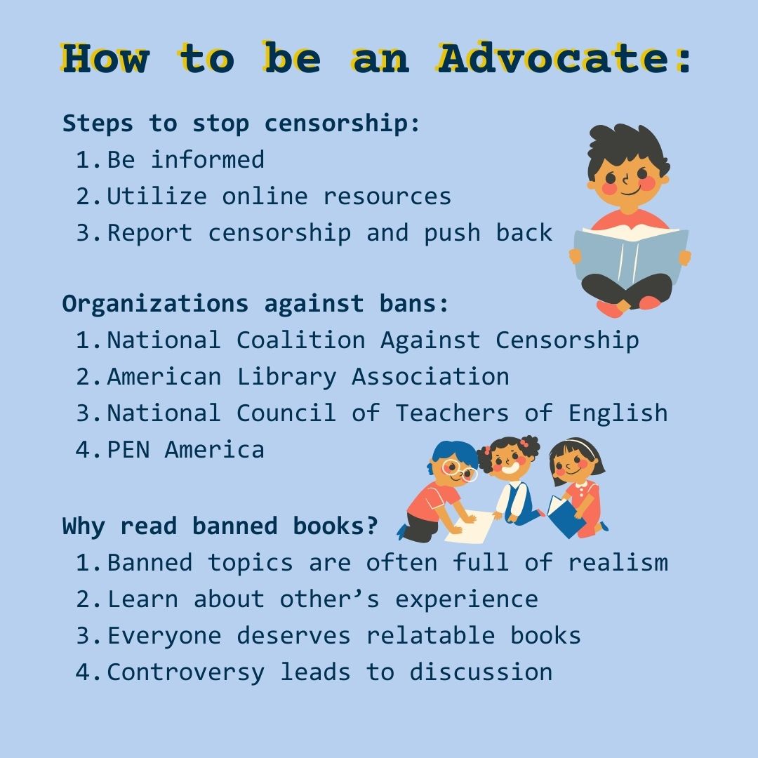 -Be a book advocate:
Be informed
Utilize online resources
Report censorship &amp; push back
-Read banned books:
Banned topics are often full of realism
Learn about other’s experience
Everyone deserves relatable books
Controversy leads to discussion
#IncludasBookParty #BooksSaveLives