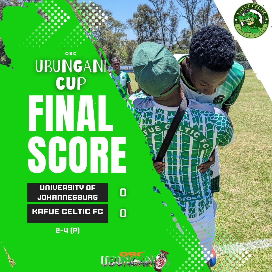 KafueCelticFC's tweet photo. FT
University of Johannesburg 0-0 Kafue Celtic FC
UJ 2-4 KCFC

2 brilliant penalty saves from Charles Njobvu during the penalty shoot out. 

#TheCrocs🐊
🇿🇲🌍🇿🇦⚽🐊
#UbunganiCup2023🏆 https://t.co/g7mFayfXo5