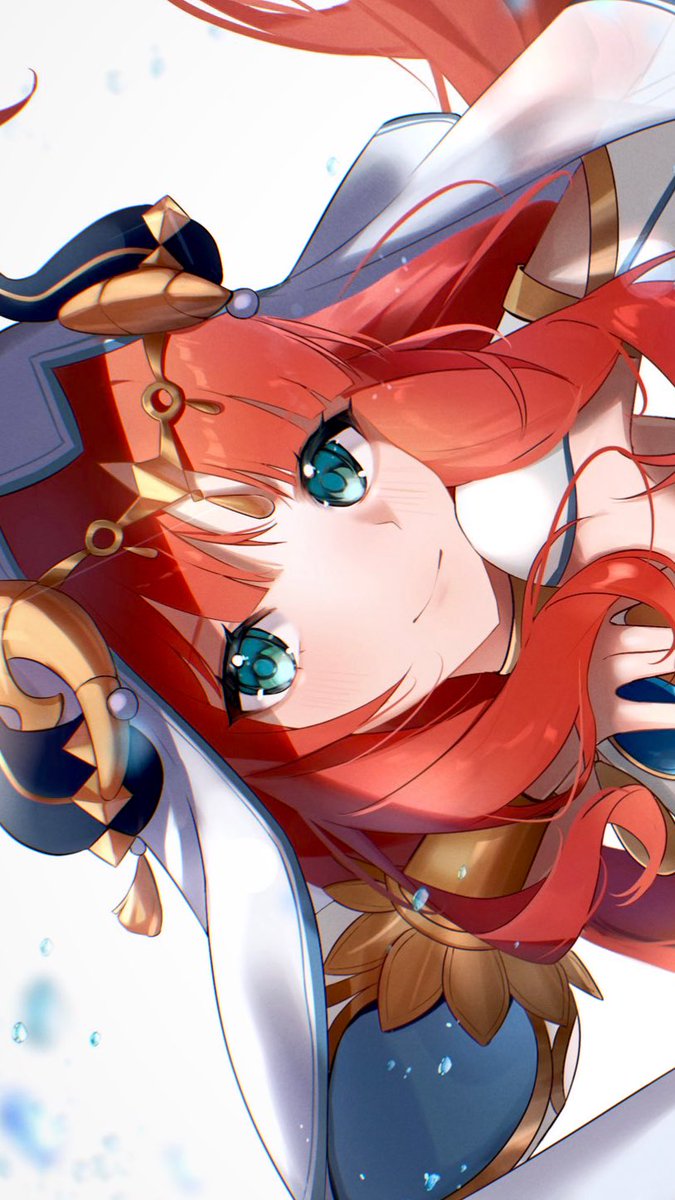 nilou (genshin impact) 1girl solo smile red hair horns veil looking at viewer  illustration images