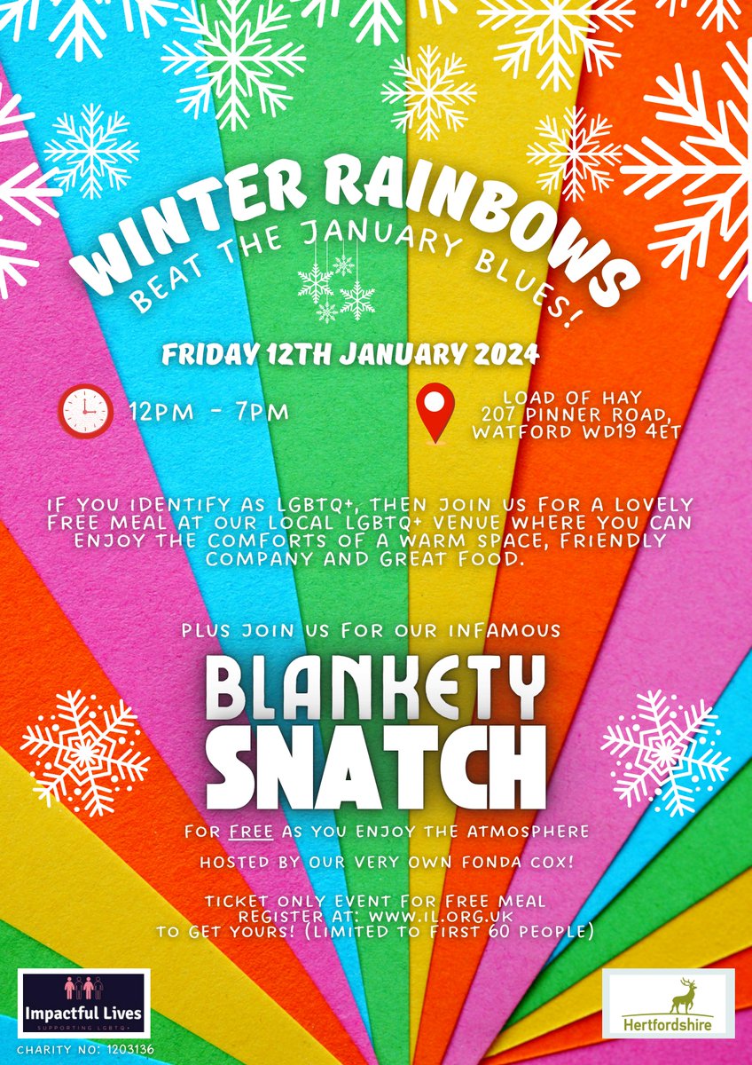 If you are or know anyone who identifies as LGBTQ+ in Hertfordshire, you need to register for this genuinely FREE meal il-org.uk - ONLY 60 VOUCHERS        (1 FREE each)