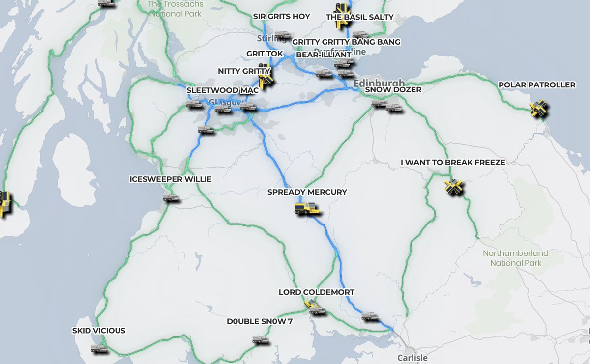 It's that time of year when the Scottish gritters are out on the roads. They all have names, which you can track here: traffic.gov.scot/gritter-tracker Some favourites in the next tweet 👇