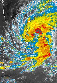 #CycloneMichaung roughly 260kms SE of #Chennai coasts seen intensifying with deep convection already in Ne quadrant and West is also developing indicating heavy to very heavy rains ahead in #KTC once ur moves slight W-NW in coming hours! 

#ChennaiRains #Monsoon2023