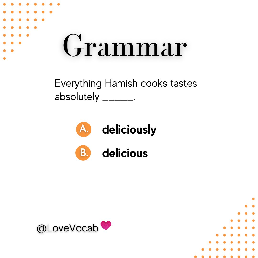 🌸👨🏻‍🍳 English grammar test

deliciously or delicious? 🤨

#영어 #learningenglish #inglês #IELTS #英語