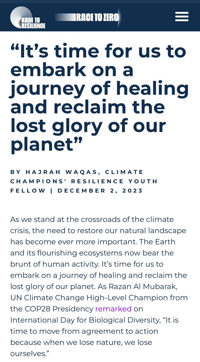 📌my article is finally up on the @hlcchampions website highlighting the importance of Nature Restoration and #RacetoResilience campaign 

🔎Read here
climatechampions.unfccc.int/its-time-for-u…

#COP28