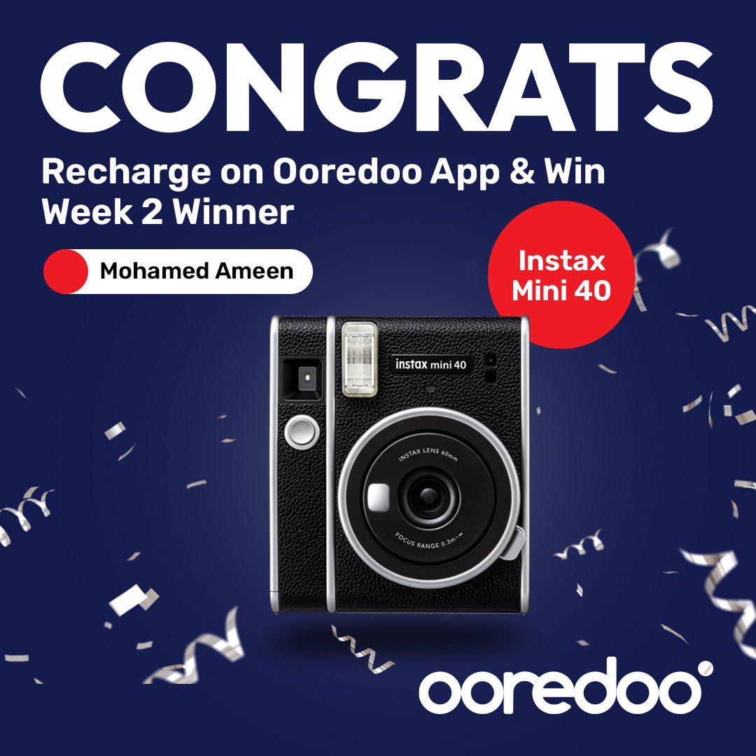 Ooredoo Maldives on X: Congratulations to Mohamed Ameen - Week 2 Winner of  Recharge & Win promotion. Enjoy your new Instax Mini 40! 🥳 We've got even  more exciting gifts lined up